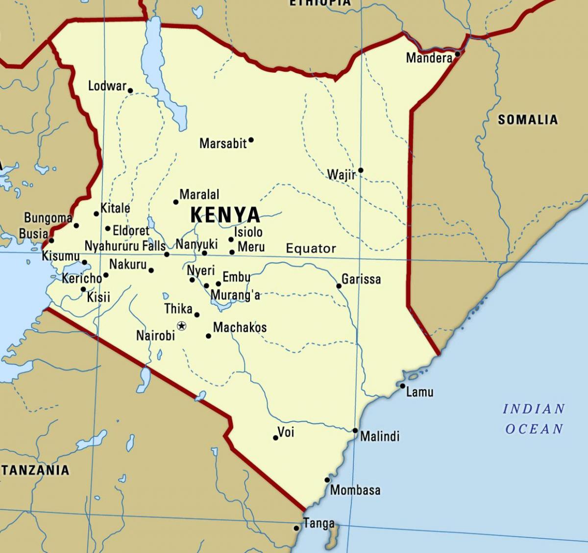 peta dari Kenya dengan kota-kota