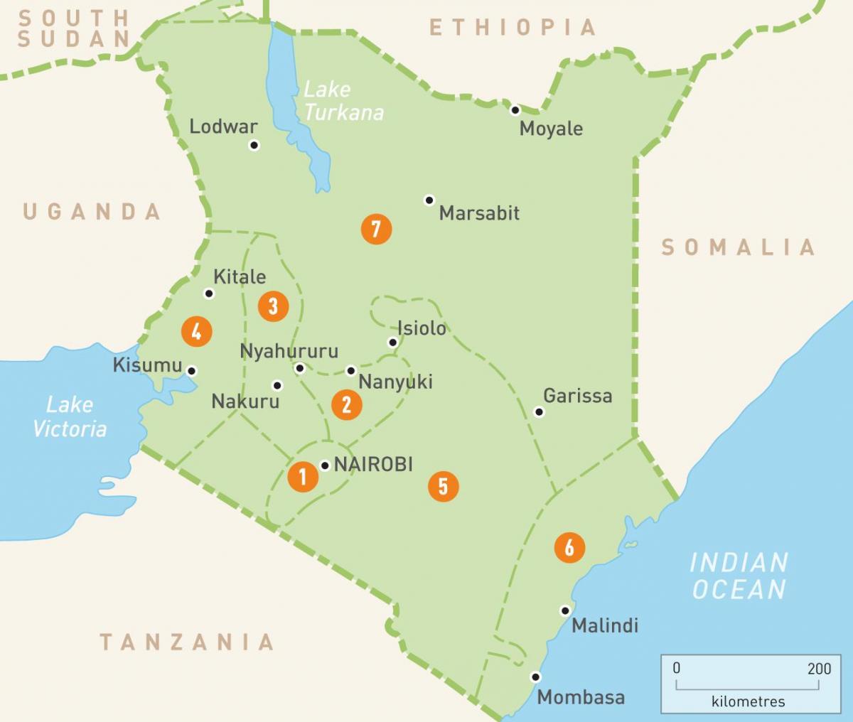 peta dari Kenya menunjukkan provinsi